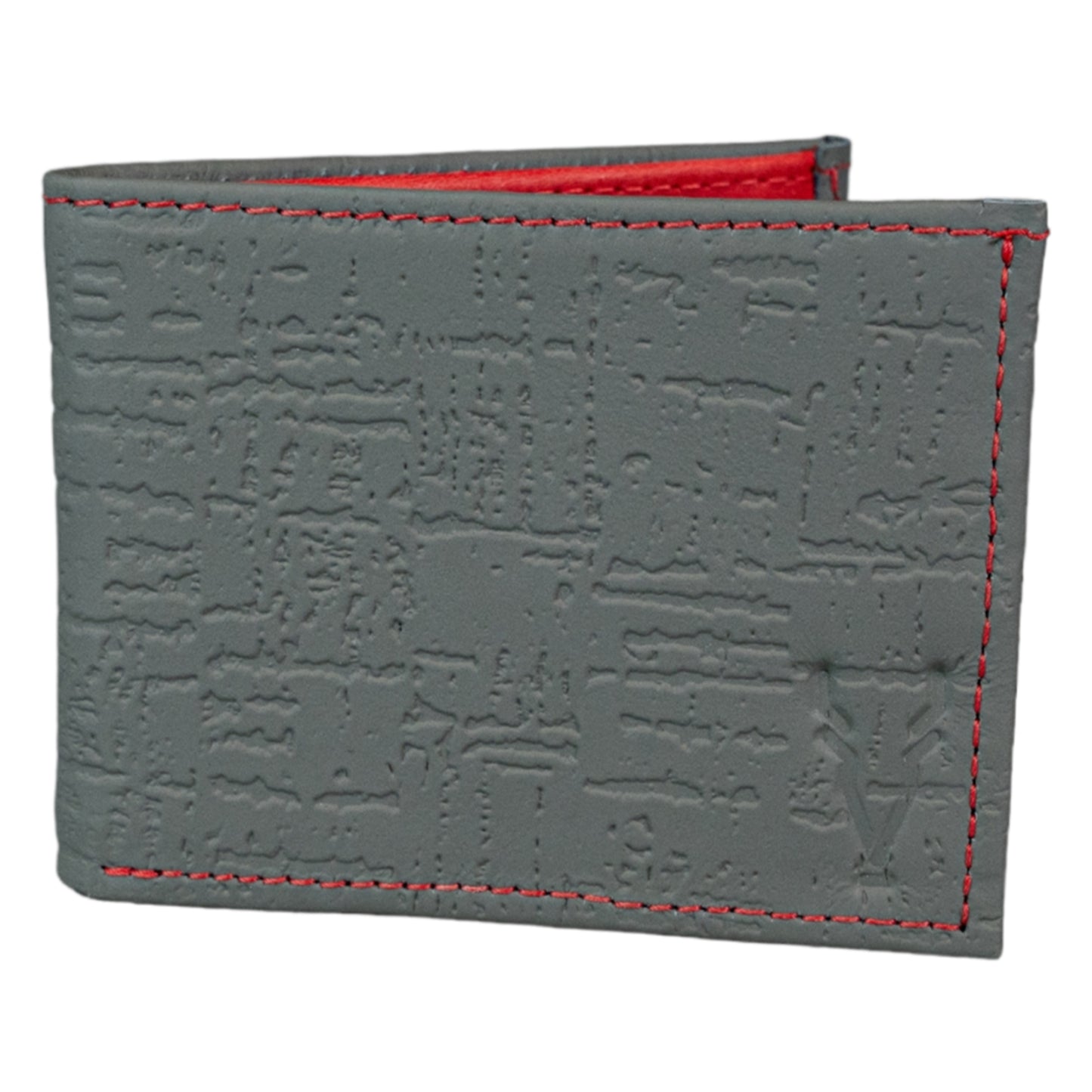 Billetera Compacta Gris Egipcio interior Rojo Vintage