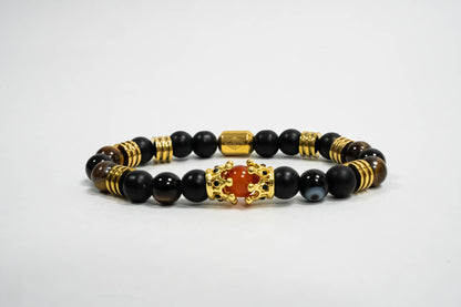 Pulsera Double King Oro18k Onyx/Tiger Eyes