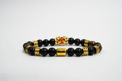 Pulsera Double King Oro18k Onyx/Tiger Eyes