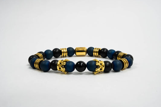 Pulsera Double King Oro18k Onyx/Agatha Drusa Blue