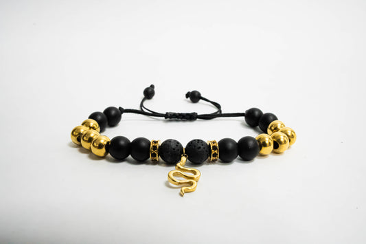 Pulsera Snake Oro18K Macrame Onyx/Volcanica