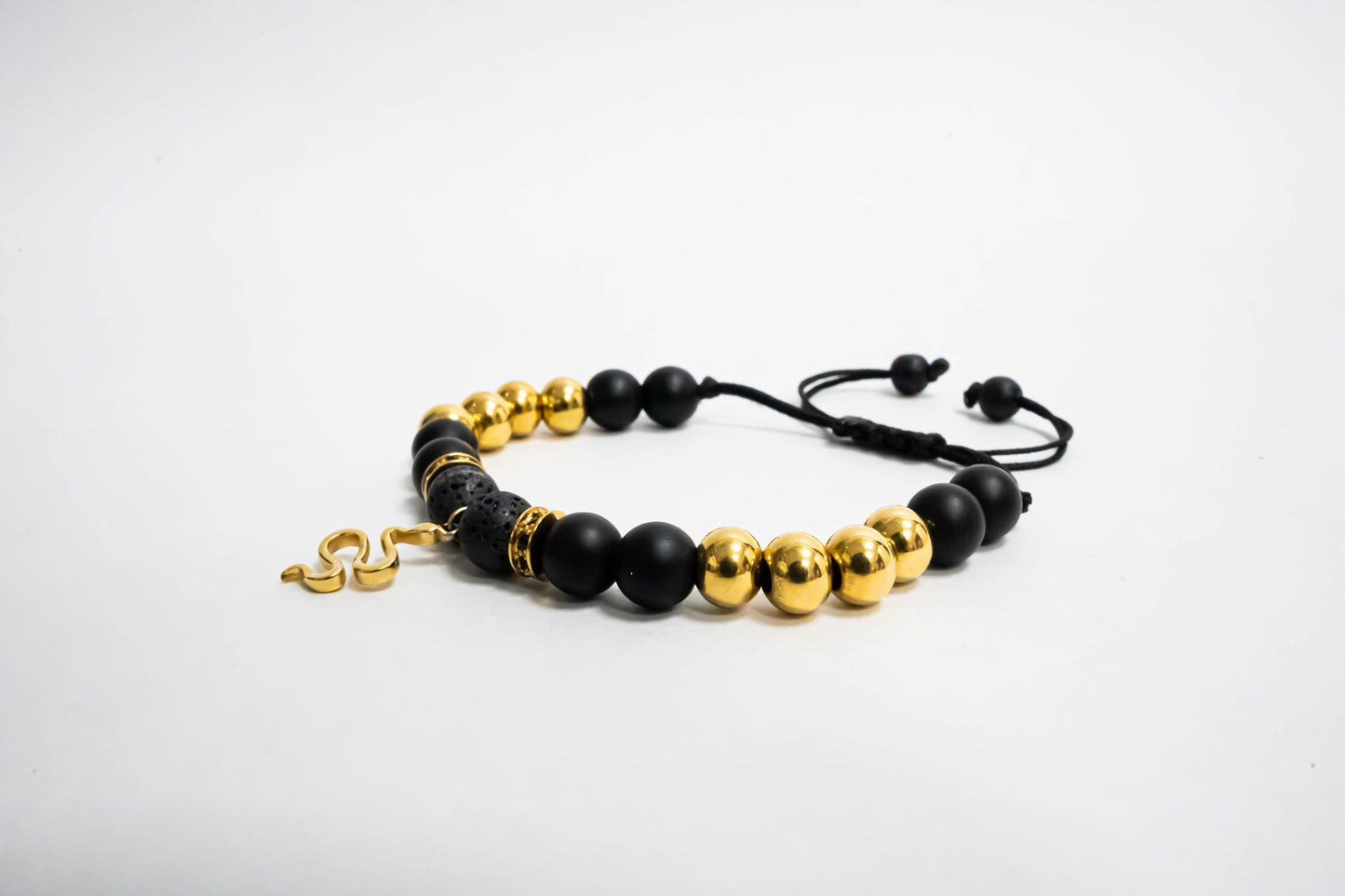 Pulsera Snake Oro18K Macrame Onyx/Volcanica