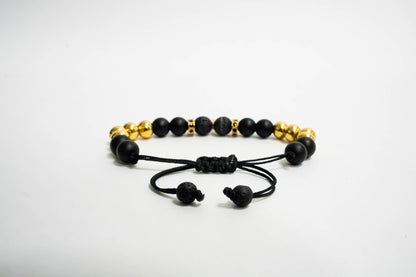 Pulsera Snake Oro18K Macrame Onyx/Volcanica