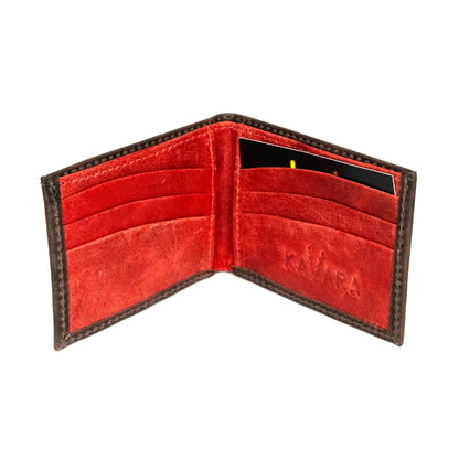 Billetera Compacta Marron Oscuro Vintage Interior Rojo Vintage