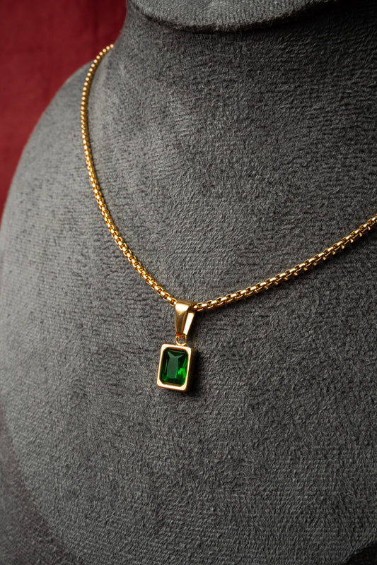 Cadena Pearl con Rectangle Gem Green