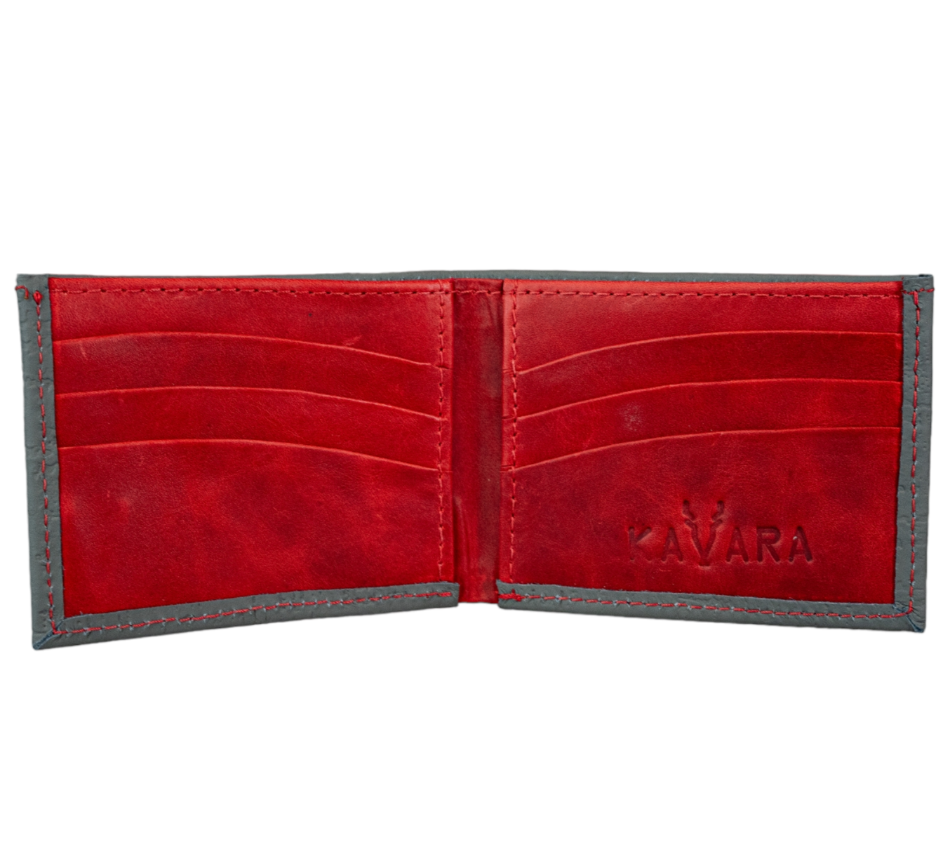 Billetera Compacta Gris Egipcio interior Rojo Vintage