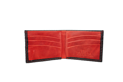 Billetera Compacta Negro Diamante interior Rojo Vintage